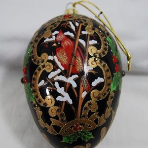 Joan Rivers Cardinal in the Snow Hand Painted Glass Egg Ornament